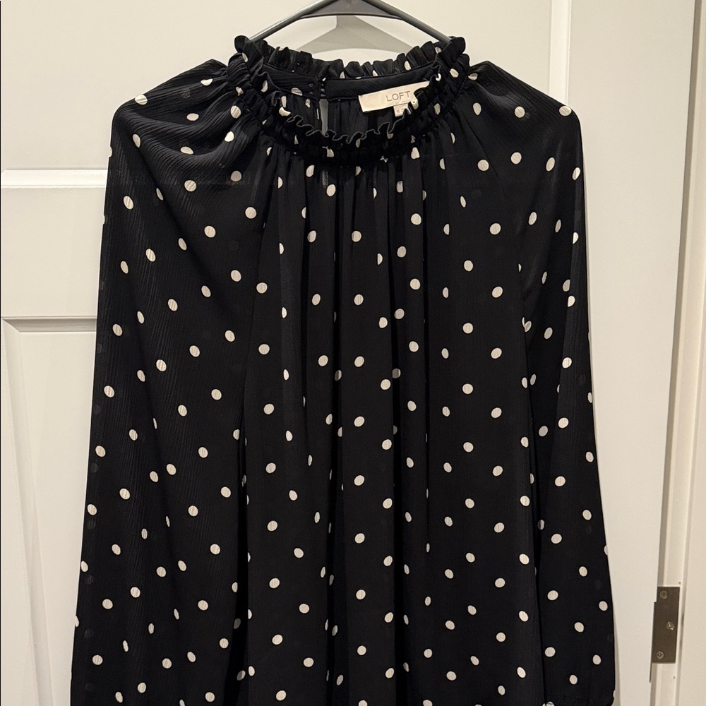 Black Polka Dot Long Sleeve Blouse